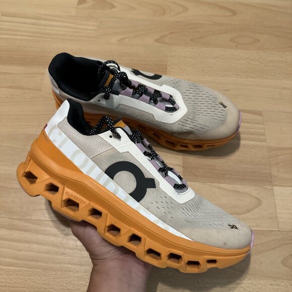 On Cloudmonster Womens Size 10 Cream Orange Athletic Running Shoes Sneakers